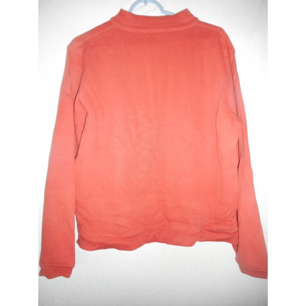 Woolrich Rust Zip V neck top Henley Sweatshirt Sz L 100% cotton Mandarin collar - Picture 5 of 5